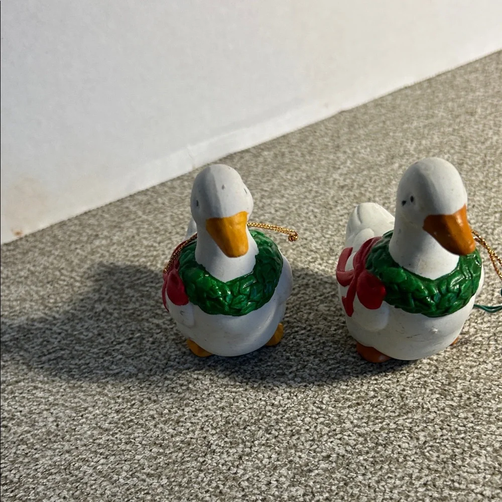 White Duck Bird Toy Pair with Green Wreaths